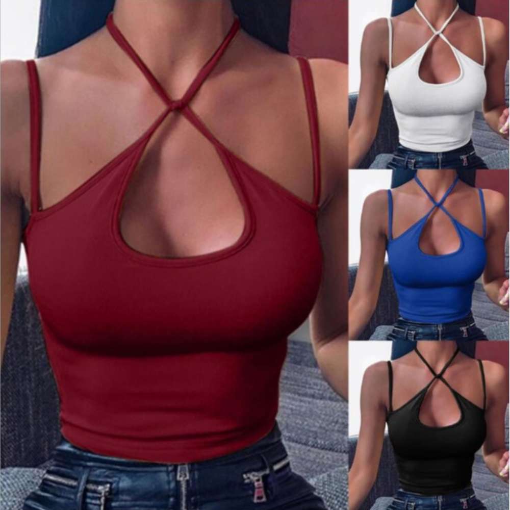 

2020 Sexy Halter vt women's slim bottomed tank top T-shirt, White