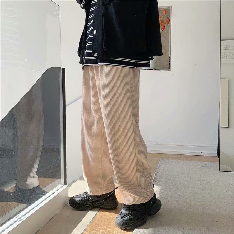 

2021 New Spring Corduroy Men's Fashion Retro Casual Wide-leg Men Streetwear Korean Loose Straight Pants Mens Trousers M-2xl N8n8, Black