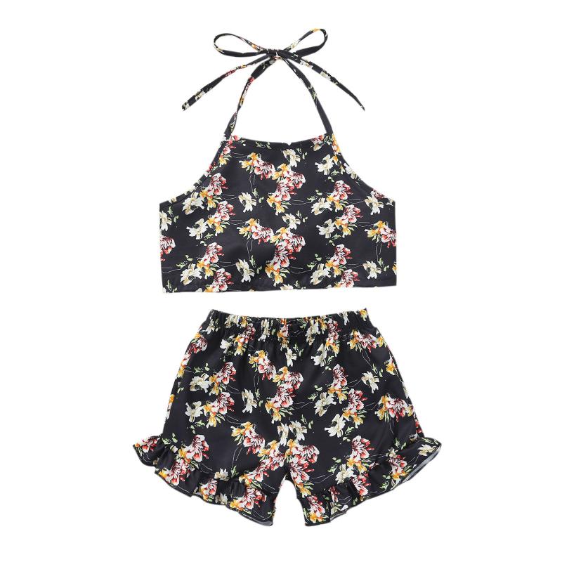 

Clothing Sets Toddler Baby Kids Girls 2Pcs Clothes Set Halter Sleeveless Vest Tops Shorts Floral Summer Sunsuit Outfits, White