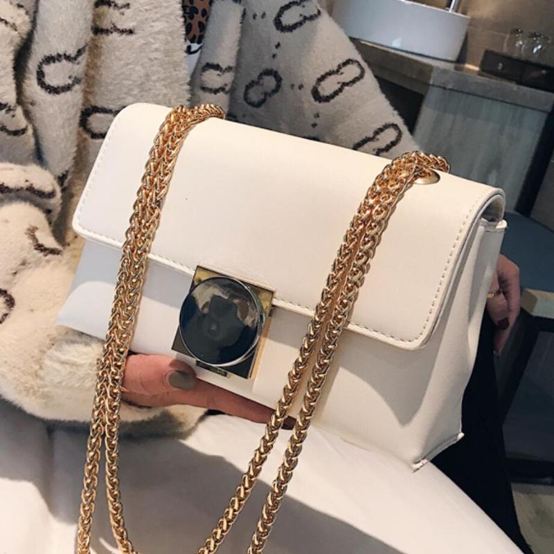 

European Fashion Ladies Square bag 2021 NewQuality PU Leather Women's Designer Luxury Handbag Lock Chain Shoulder Messenger Bags, Black