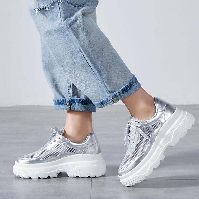 

Dress Shoes Pumps For Women Genuine Leather Spring Autumn Female Fashion Casual Platforms Woman, Silver