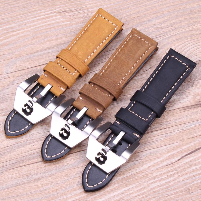 

Watch Bands 22mm 24mm Italy Genuine Leather Vintage Band Strap Men Women Brown Yellow Black Bracelet Wristwatches With Skull Buckle