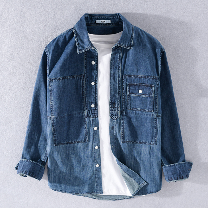

2021 New Spring and Autumn Long-sleeved Pure Cotton Denim Brand Shirts for Men Casual Comfortable Shirt Mens Chemise Overhemd 03yz, Dark blue