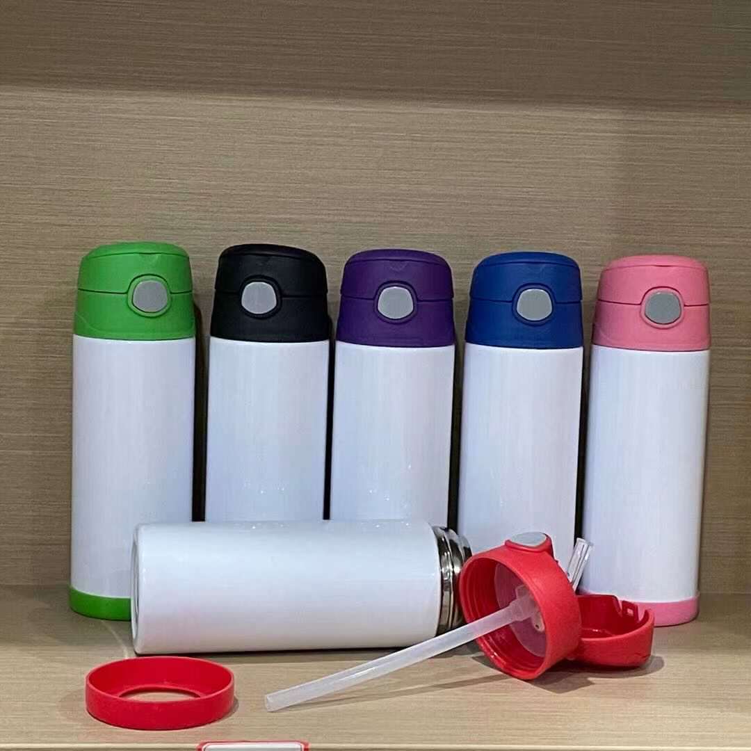 

Sublimation Straight Tumbler 12oz Kids Cups Bounce Mugs with Rubber Pieces Stainless Steel Baby Bottle Insulation Kid Mug Drinking Cup Silicone Starw A02, Customize