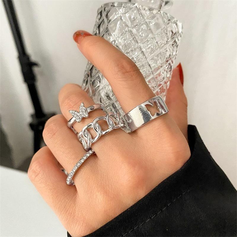 

Cluster Rings 4Pcs Silver Color Ring Set For Women Charm Bridesmaid Couple Finger Accessories Boho Cubic Zirconia Butterfly 2022 Jewelry, Golden;silver