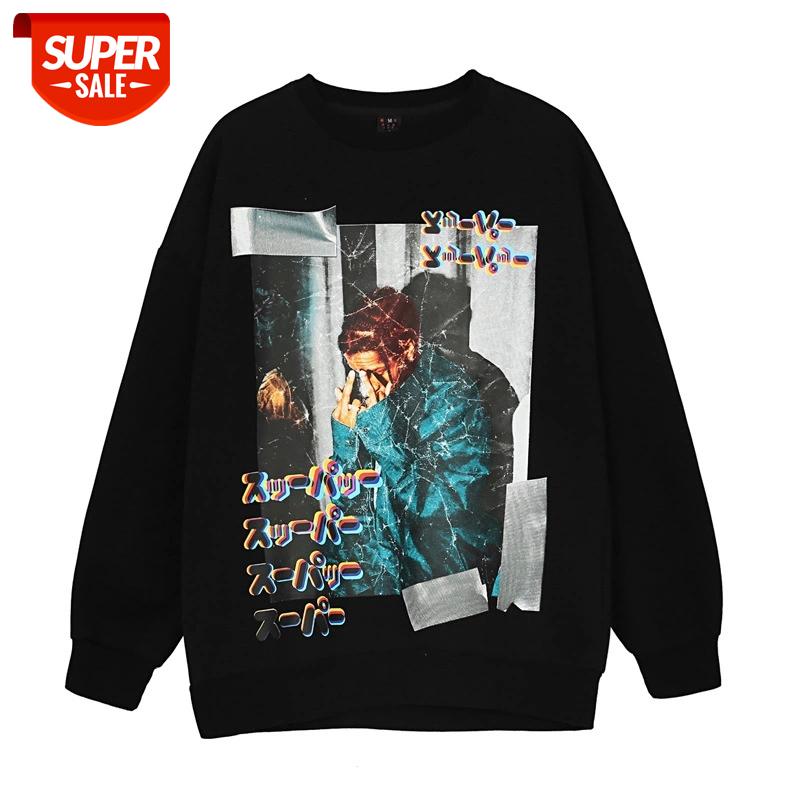 

SEVEYFAN 2021 Men's Hip Hop Sweatshirts Harajuku Characters Graffiti Hoodies Black Autumn Cotton Pullover for Male #u31B