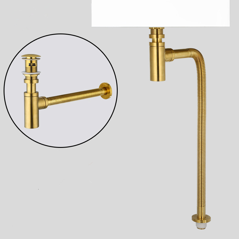 

2021 New Basin Gold Bottle Trap Bathroom Sink Siphon Drains with Pop Up Drain Kit P-trap Pipe Waste Hardware Tulv