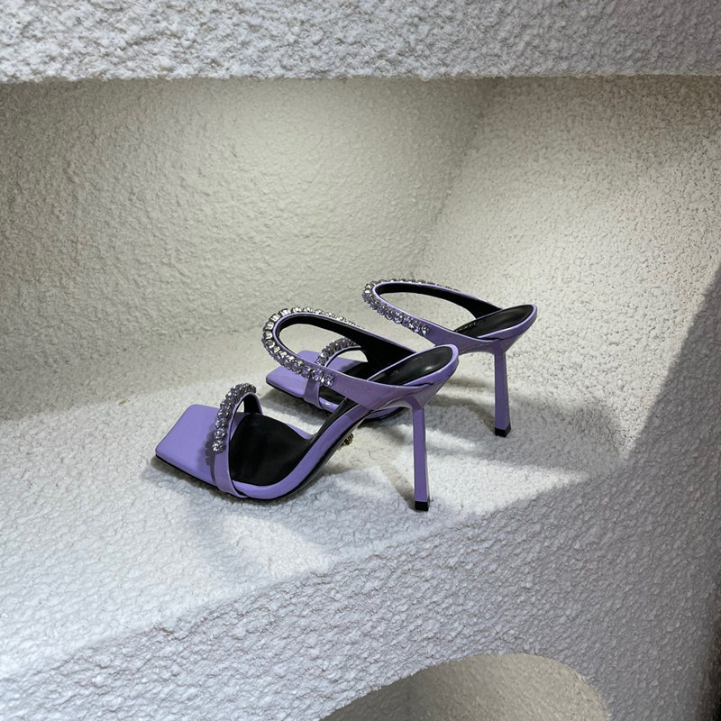 

10cm Casual Designer fashion women sandals real leather black satin crystal high heels slingback sandalias de las mujeres mujer shoes