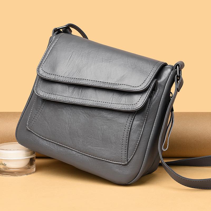 

Solid Color Clamshell Women's Quality Soft Leather Shoulder Handbags Vintage Elegant Female Square Shopping Messenger Bag Sac, Black