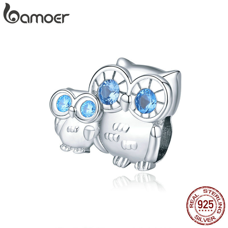 

bamoer Owl Mom and Baby Metal Charm 925 Sterling Silver Animal Guardian Charm fit Original Bracelet Jewelry Accessories BSC238 Q0531