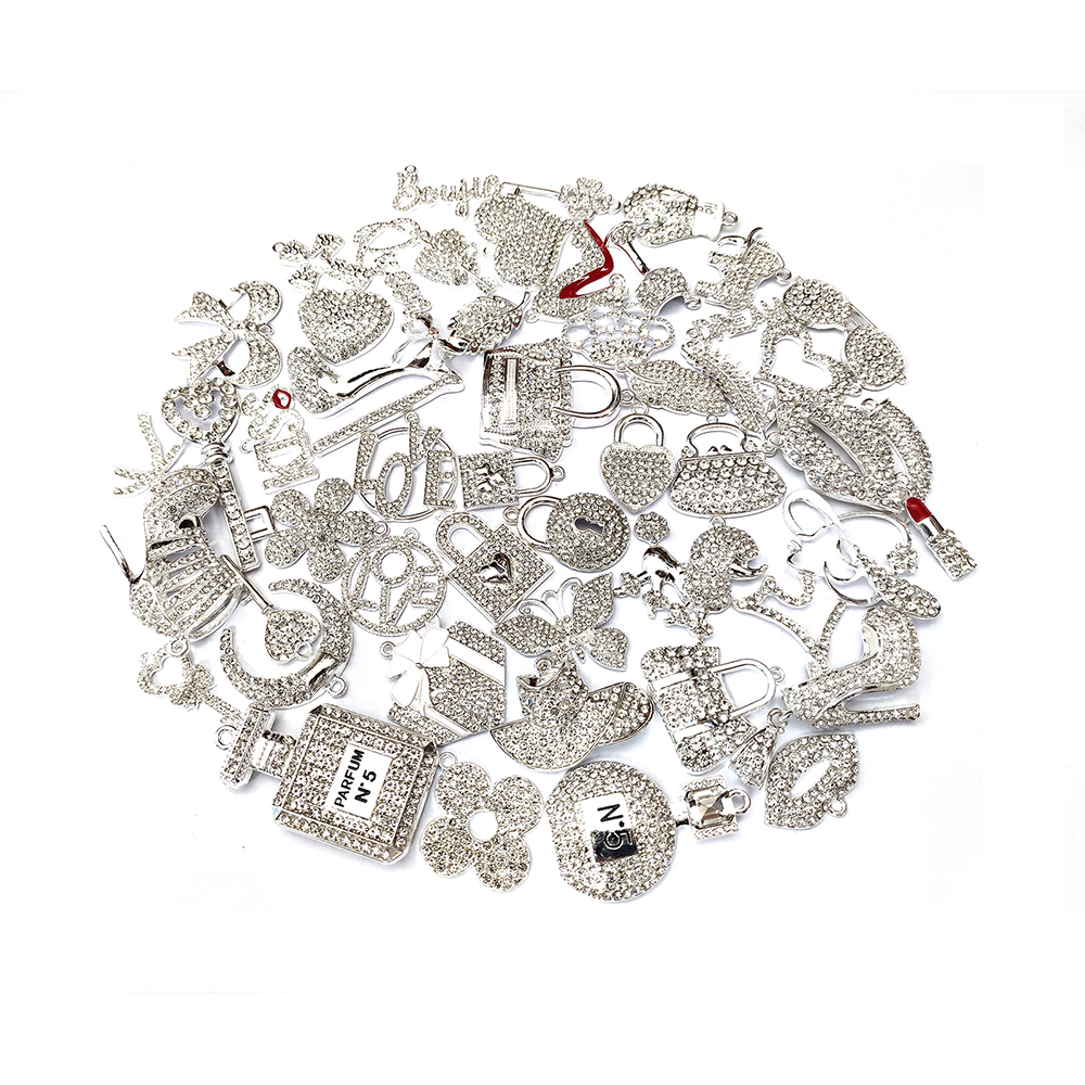 

50pcs Alloy Jewelry Charms with silver plated and colorful Rhinestone Mixed Delicated Fit For Women