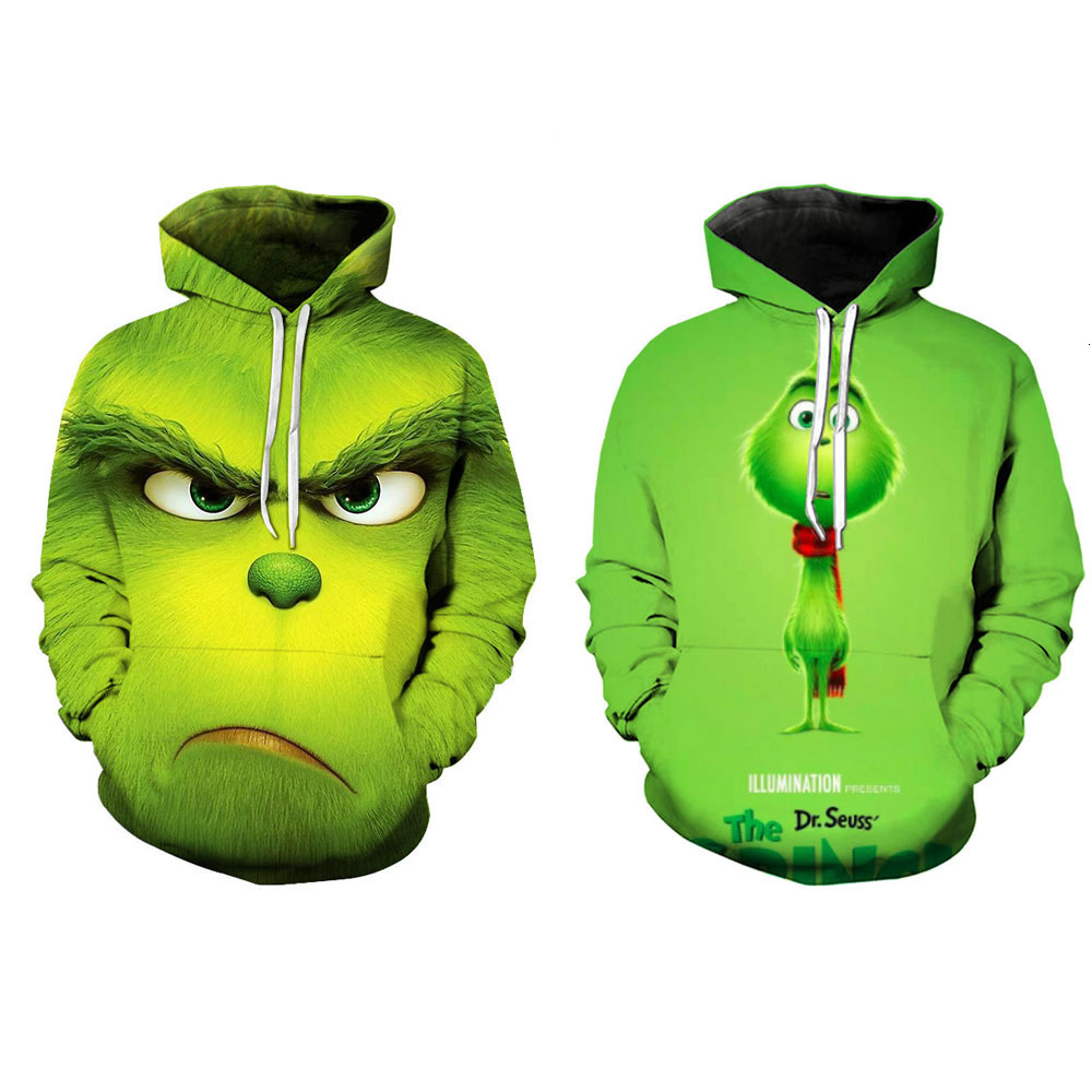 

2021 Green 3D digital printing spoof Pullover Hooded Sweater loose couple' wear, Green monkey guard