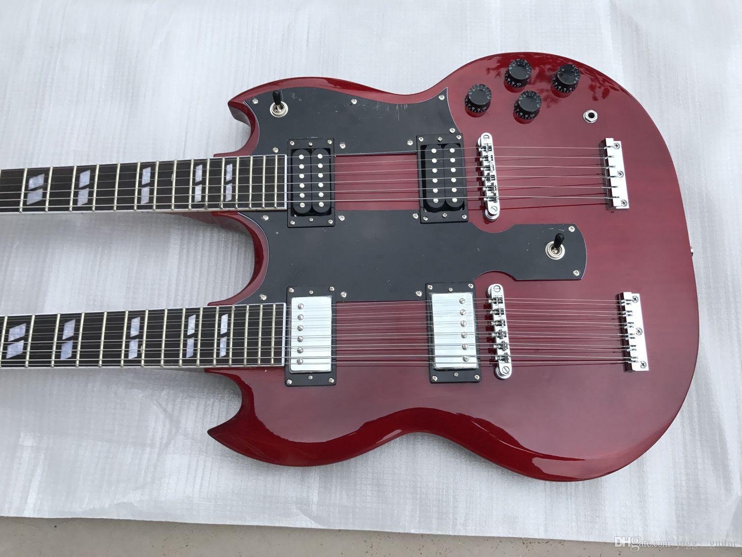 

Custom Jimmy Page 12 & 6 strings 1275 Double Neck Led Zeppeli Page Wine Red SG Electric Guitar 2 Different Pickups Special Tailpiece