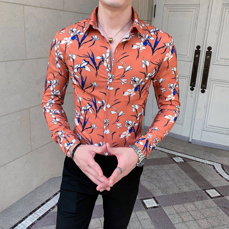 

New Coreano Moda Masculina Camisas Sociais Floral Manga Longa Primavera Novo 2021 Todos Os Jogos Magro Ajuste Casual Festa/baile De Qwf6, Yellow