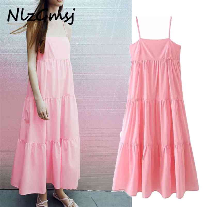 

Women Dress Summer Pink Elegant Ruched Sleeveless Midi Woman Beach Vacation Loose Casual 04 210628, As picture