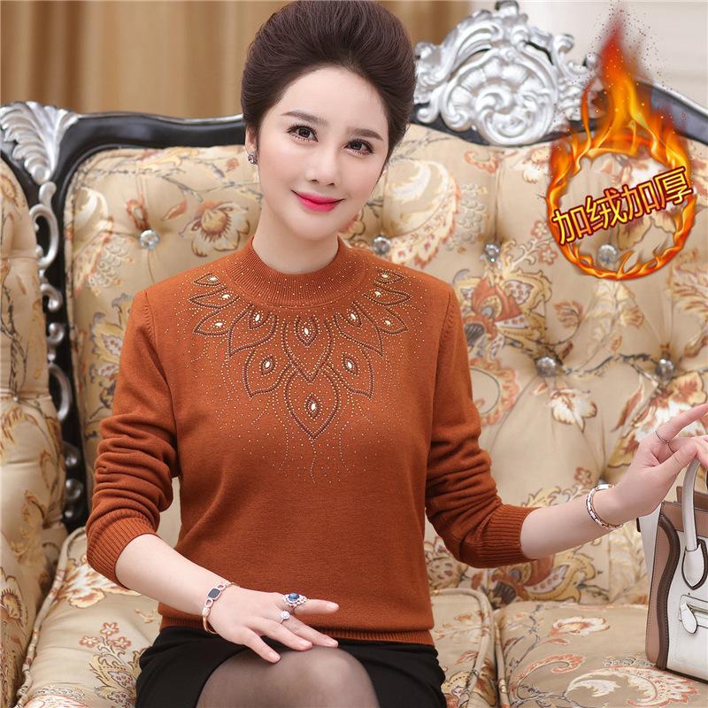 

Women's Sweaters Mother Oversized Warm Sweater Winter Clothes Velvet Thick Sequined Half High Neck Middle-aged Elderly Women Pullover, White;black