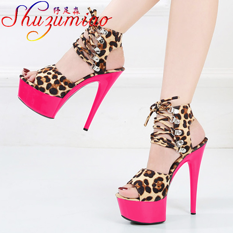 

2021 New 2021new Fashion Leopard Herd Light High Sandals Strap Womanly Stripper Shoes 5k3q, Beige.