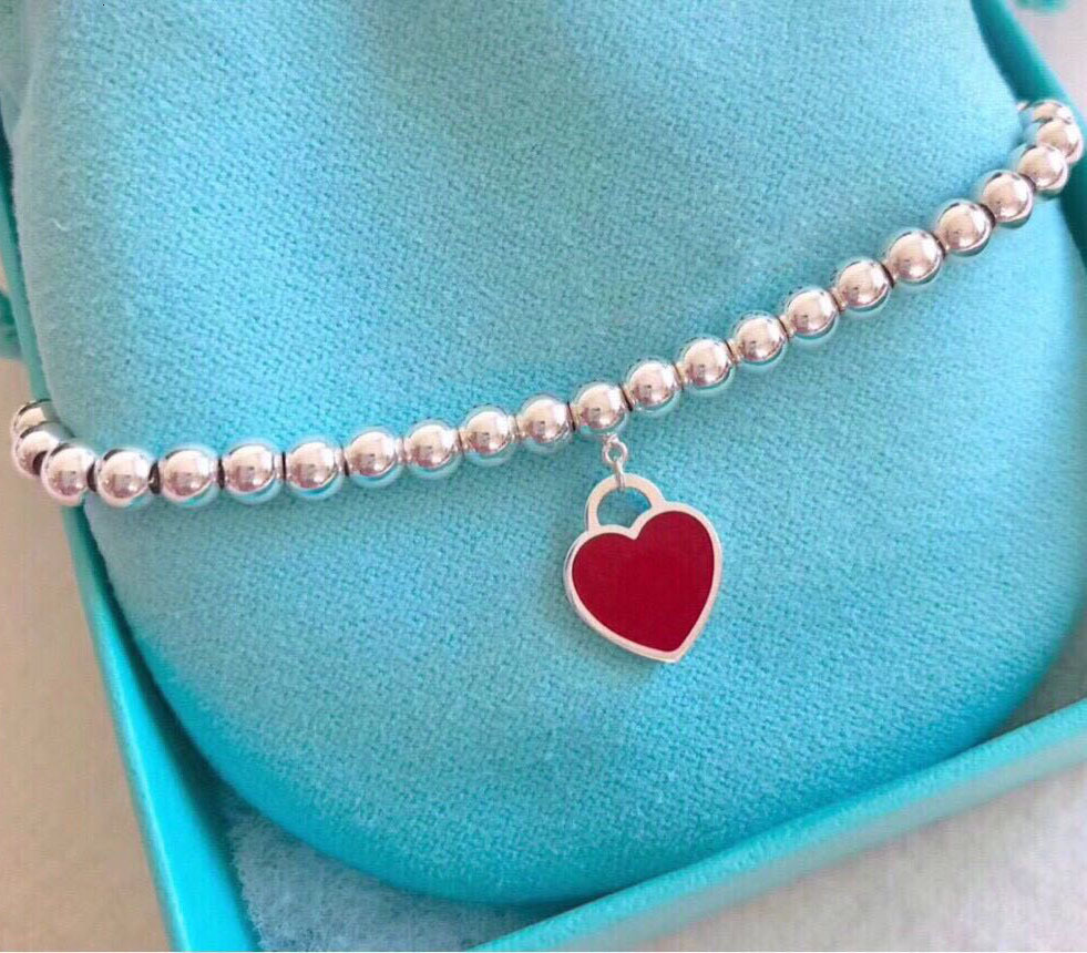 

TIFF T. Garni 925 silver high edition round bead peach love shaped enamel Blue Pink Red heart bracelet, Golden;silver