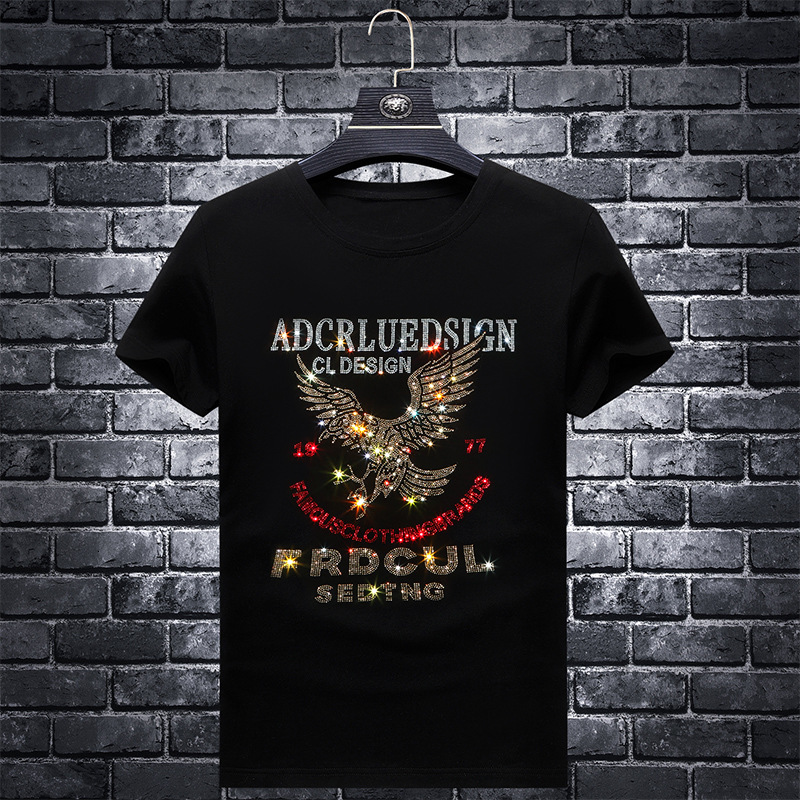 

fashion t shirt 2021 summer and autumn style personality trend slim fit net red handsome brand drill short sleeve man, White;black