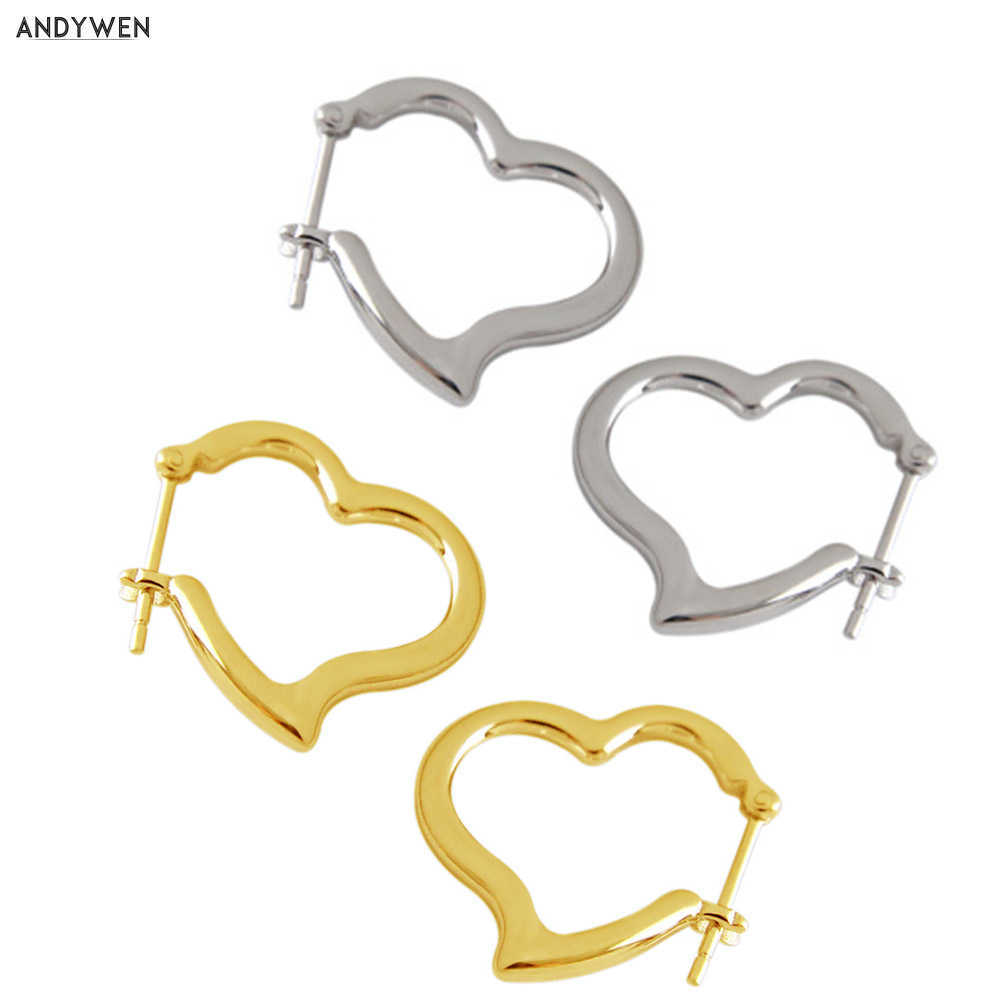 

ANDYWEN 925 Solid Sterling Silver Heart Piercing Hoop Earrings 18K Gold Plated Big heart Ear Rings for Bijoux Femme Jewelry 210608