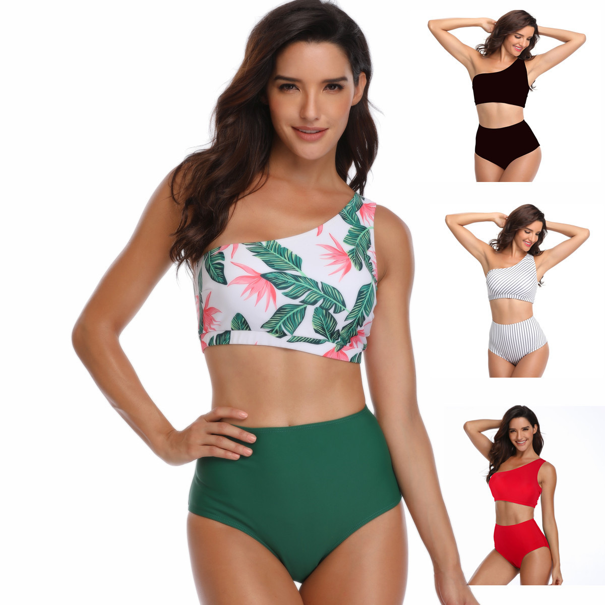 Taille haute imprimé Sexy une épaule Bikini deux pièces maillot de bain femme maillots de bain femmes Bikini ensemble maillot de bain nager biqui