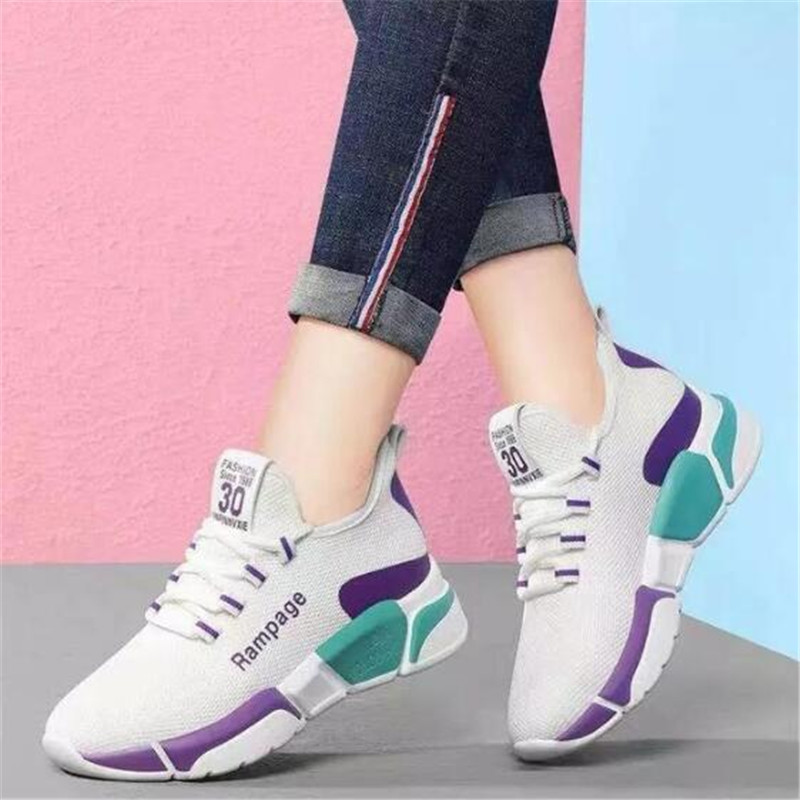 

2021 Women Vulcanized Shoes Women Mesh Light Sneakers Female Flats Platform Spring printing Lace Up Casual Shoes 36-40