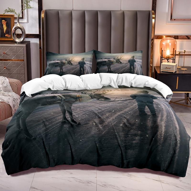 

Bedding Sets Deer And Kid Walin Snow Print Duvet Cover For Kids Elk Boy Comforter Children Microfiber Soft Quilt