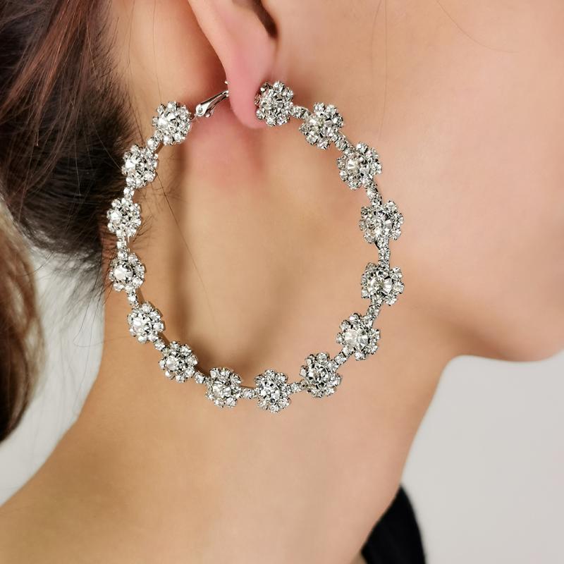 

Hoop & Huggie Luxury Rhinestones Flowers Big Earrings For Women Fashion Jewelry Boho Maxi Crystal Accessories UKMOC