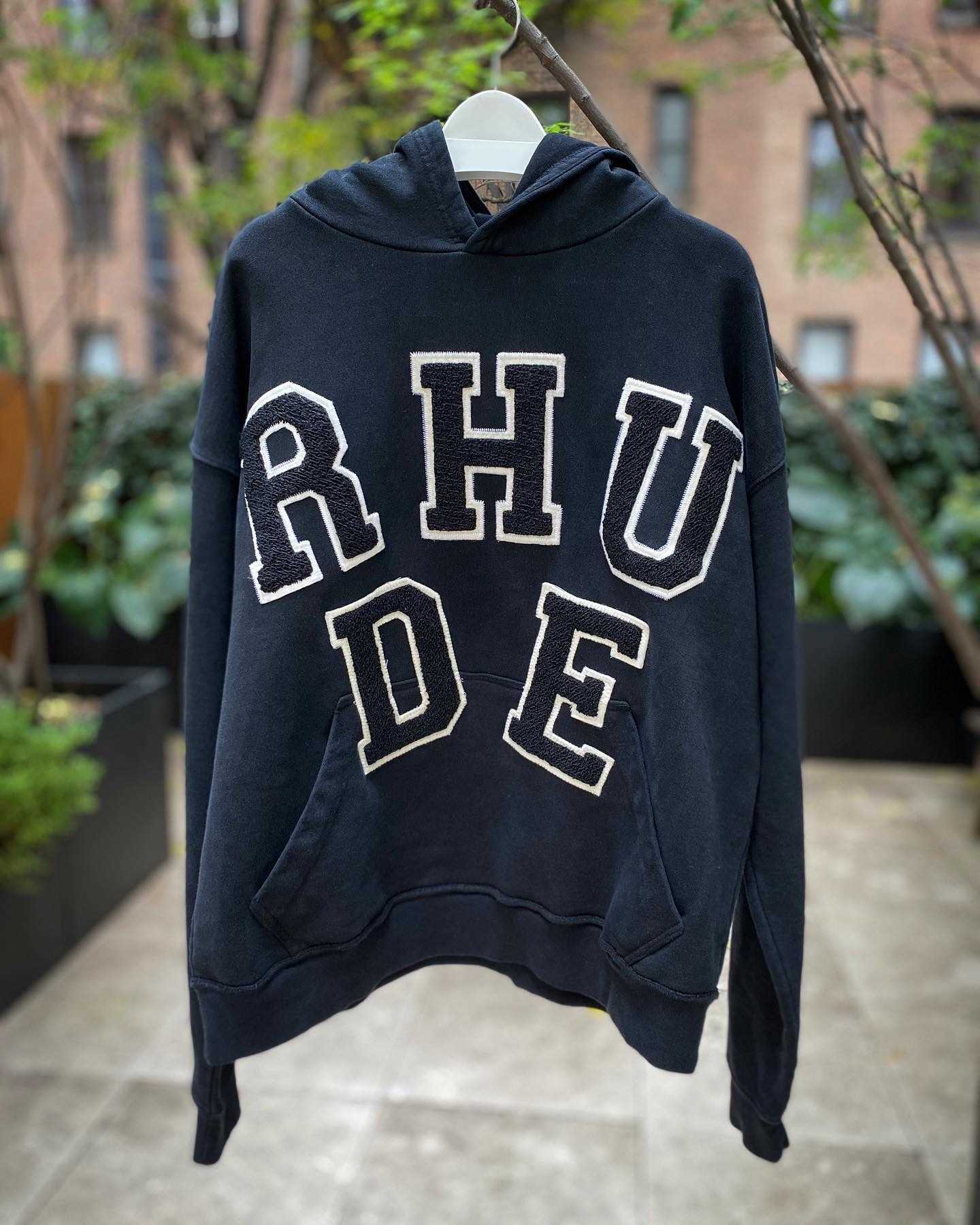 

High Street Rhude Chenille Patch Hoodie for Men and Women, Black