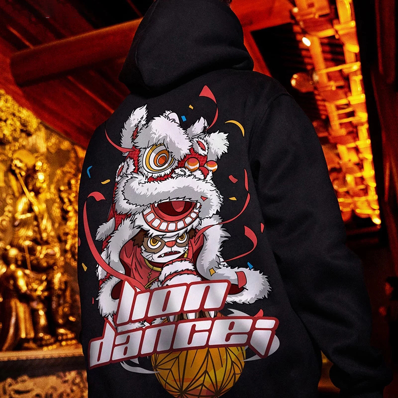 

2021 Streetwear Male Lion Hoodies Dance Impression Autumn Long Sleeve with Cool Hoodie Jumper 4.0. Qswl, Black