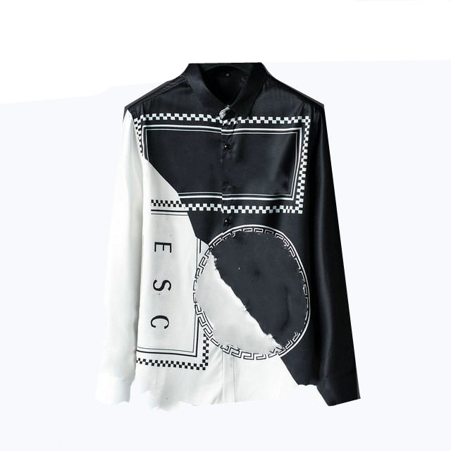 

2021 Luxurys Designers Men's Business Casuals shirt men long sleeve striped slim fit masculina wine social male T-shirts fashion checked M-3XL#05, Black