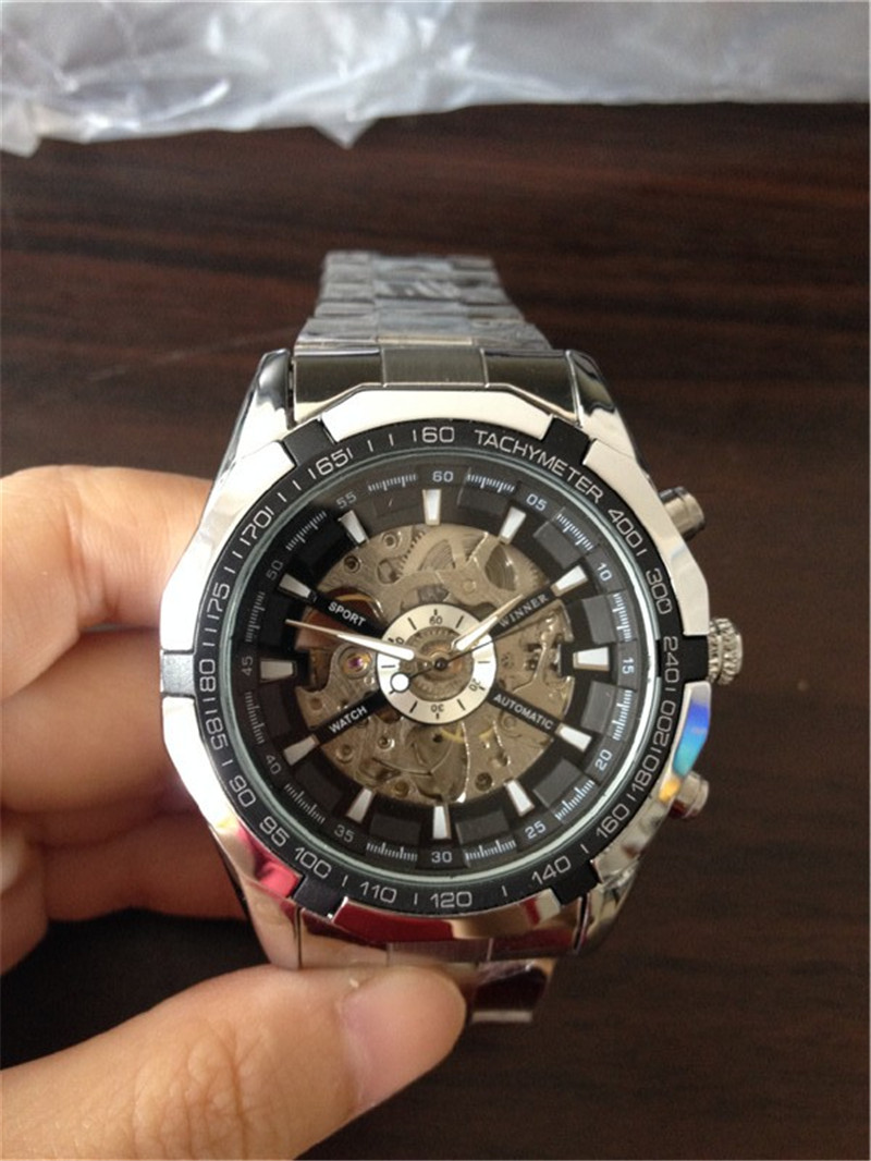 

Free shipping hot sale WINNER Skeleton watches for men mechanical men's sport watch WN04-2, Black