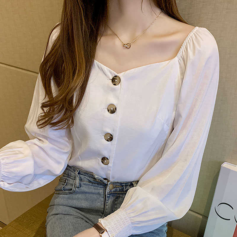 

Long Sleeve White Blouse Women Shirts Slash Neck Chiffon Blouse Shirt Tops Blouse Women Blusas Mujer De Moda Top Blusa D526 210602