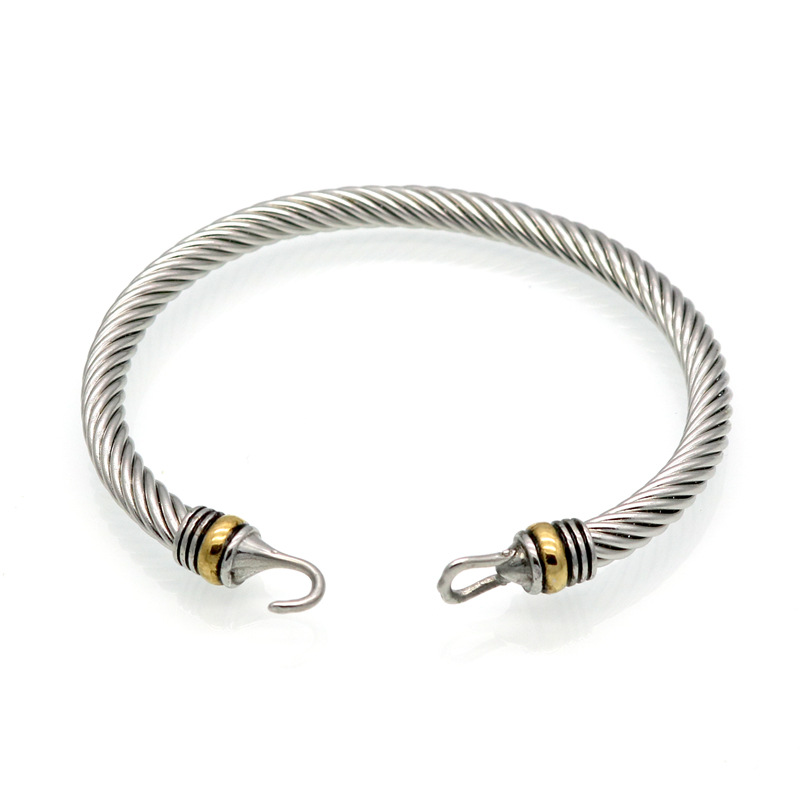 

2021 Punk Style titanium steel jewelry wire twisted hook hand ornament women stainless steel cable bracelet men bangle jewelry gift, Black