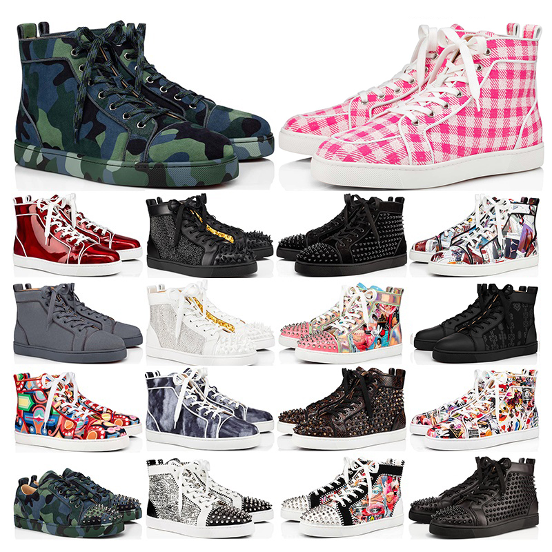 

mens Red bottoms Luxurys designer High Low Tops shoes Studded Spikes black white suede leather Womens flat Party Lovers size 36-47 with box