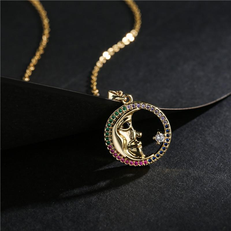 

Pendant Necklaces 2021 Fashion Colourful Cubic Zirconia Wedding Jewelry Moon CZ Necklace For Women Girl Party Gift