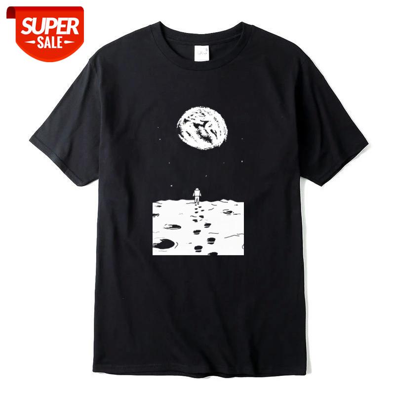 

XIN YI Men Fashion Casual Top Quality100%cotton short sleeve Funny On the moon printing T shirt o-neck knitted t shirts male tee #AM0b, White;black