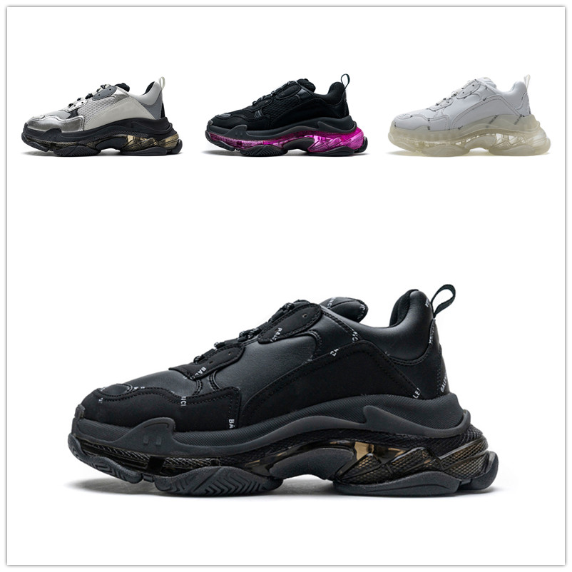 

Selling Triple S Shoes Clear Sole Sneaker 3-layered Outsole Womens Paris 17FW Black White Letter Colorful Retro Ladies Designer Casual Trainers, Shown
