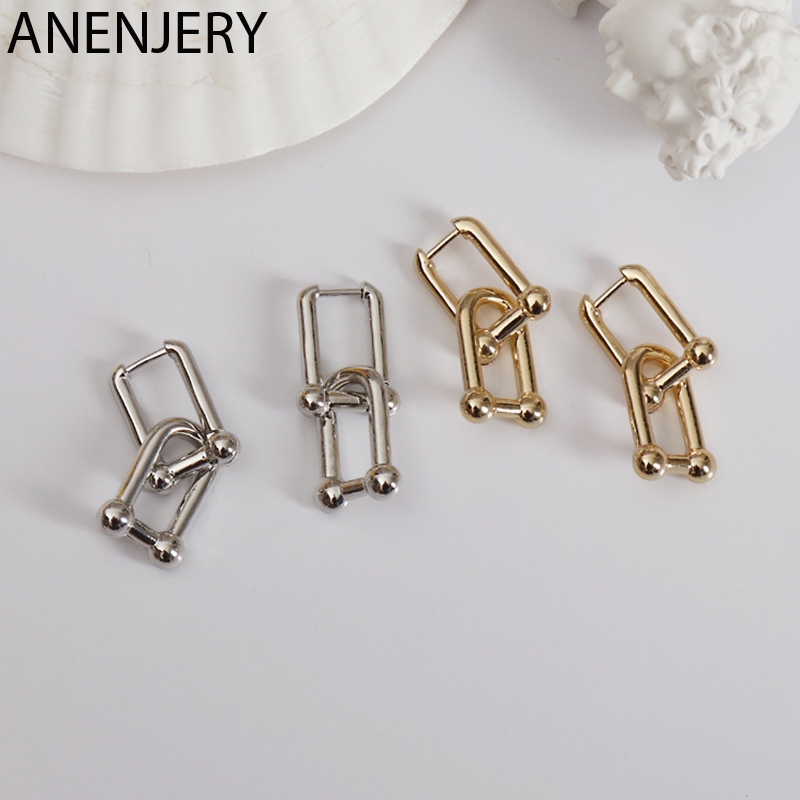 

925 Sterling Silver U-Shape Earrings for Women Creative Hoop Earring Fine Jewelry Prevent Allergy S-E1369