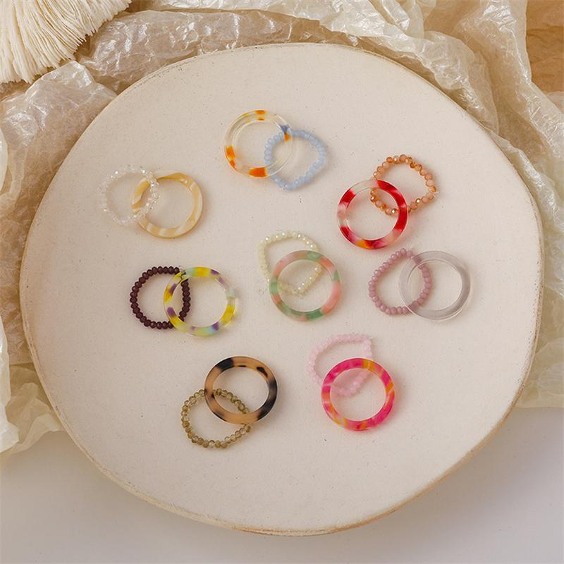 

Cluster Rings Korean Style Acrylic Colorful Resin Leopard Crystal Beaded Index Finger 2pcs/set For Women Fashion Jewelry Accessories