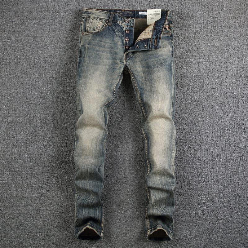 

2021 New Italian Vintage Style Fashion Retro Washed Slim Fit Cotton Buttons Denim Pants Homme Brand Classical Jeans Men 4nzd, Retro color