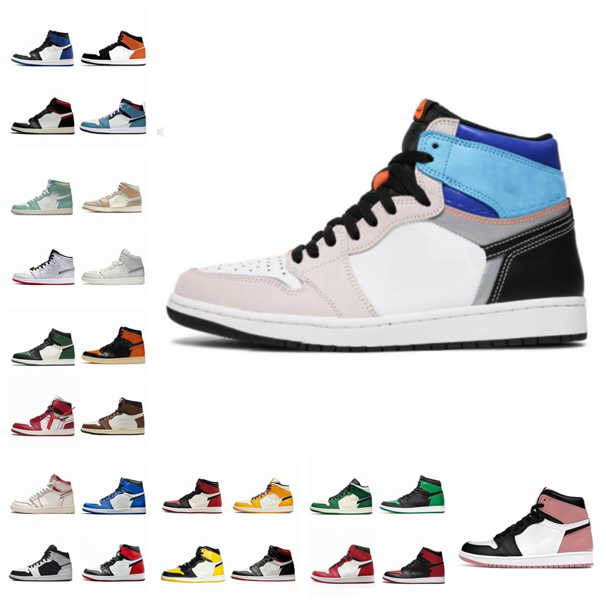 

New Arrival 1S High OG Prototype Basketball Shoes Pollen Volt Gold Mens Sneakes 1 Storm Blue Womens White Multi Color Total Orange Trainers With Box and Card Size 36-46, Customize