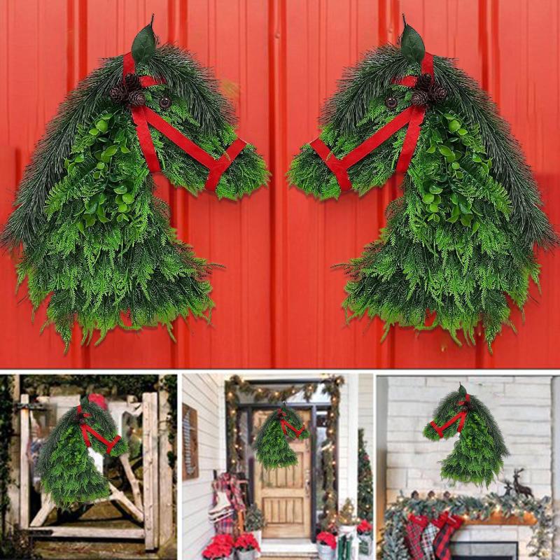 

Christmas Decorations Simulation Horse Heads Animal Wreath Window Restaurant Home Decoration Pendant Adornos De Navidad Noel