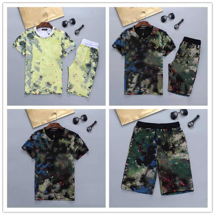 

Men casual jogging suit, summer Tracksuits high quality fashion short-sleeved + shorts sportswear, men's and women's printed 100%, Gray