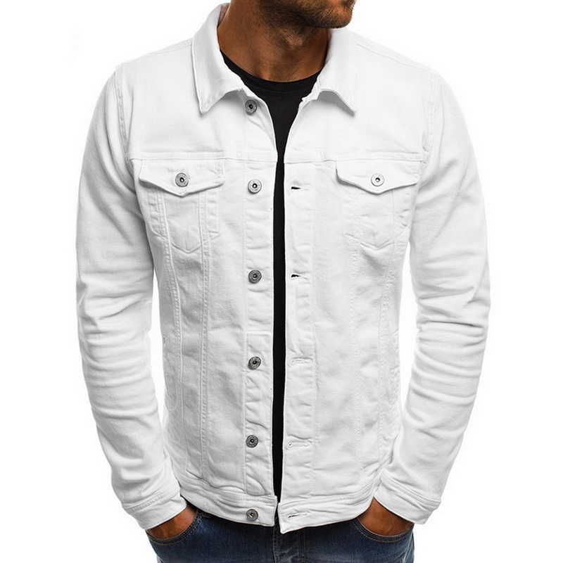 Solid Jeans Jackets Denim Men Fashion Autumn Slim Jackets Mens Casual Denim Coat Turn-down Collar Streetwear T200606