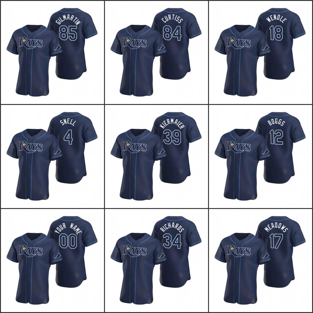

Tampa Bay Rays Men #12 Wade Boggs 85 Sean Gilmartin 18 Joey Wendle Custom Women Youth Navy Authentic 2020 Alternate Jersey, Blue;black