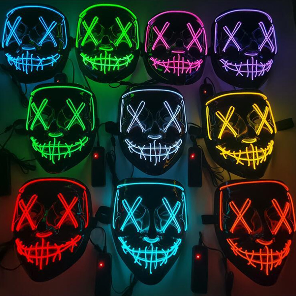

Scary Halloween Mask LED Light up Masquerade Cosplay Glowing in The Dark Face Masks Costume 3 Lighting Modes Carnival Festival Party For Men Women Kids