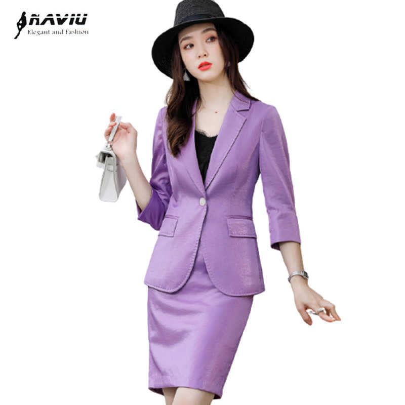 

Purple Suit Spring Temperament Formal Business Slim Blazer And Skirt Office Ladies Work Wear 210604, Gray coat and skirt