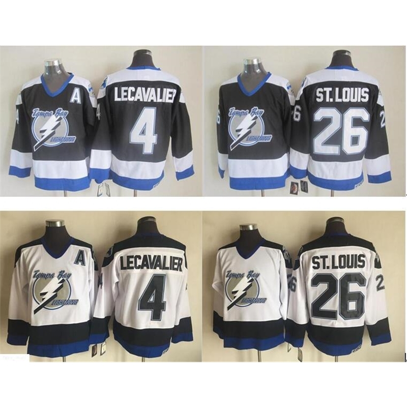 

Cheap Retro Tampa Bay Lightning Hockey Jerseys 26 Martin St. Louis 4 Vincen Lecavalier Black Jersey Vintage CCM Stitched Shirts Patch, Black;red