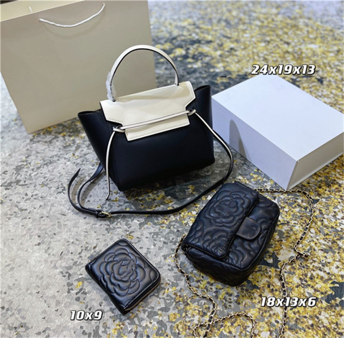 

3PCS SET 2021 summer Fashion Women luxury chain Shoulder Bags Cute style leather canvas desginer crossbody bag for ladies handbags wallet size Designer Purses, Red